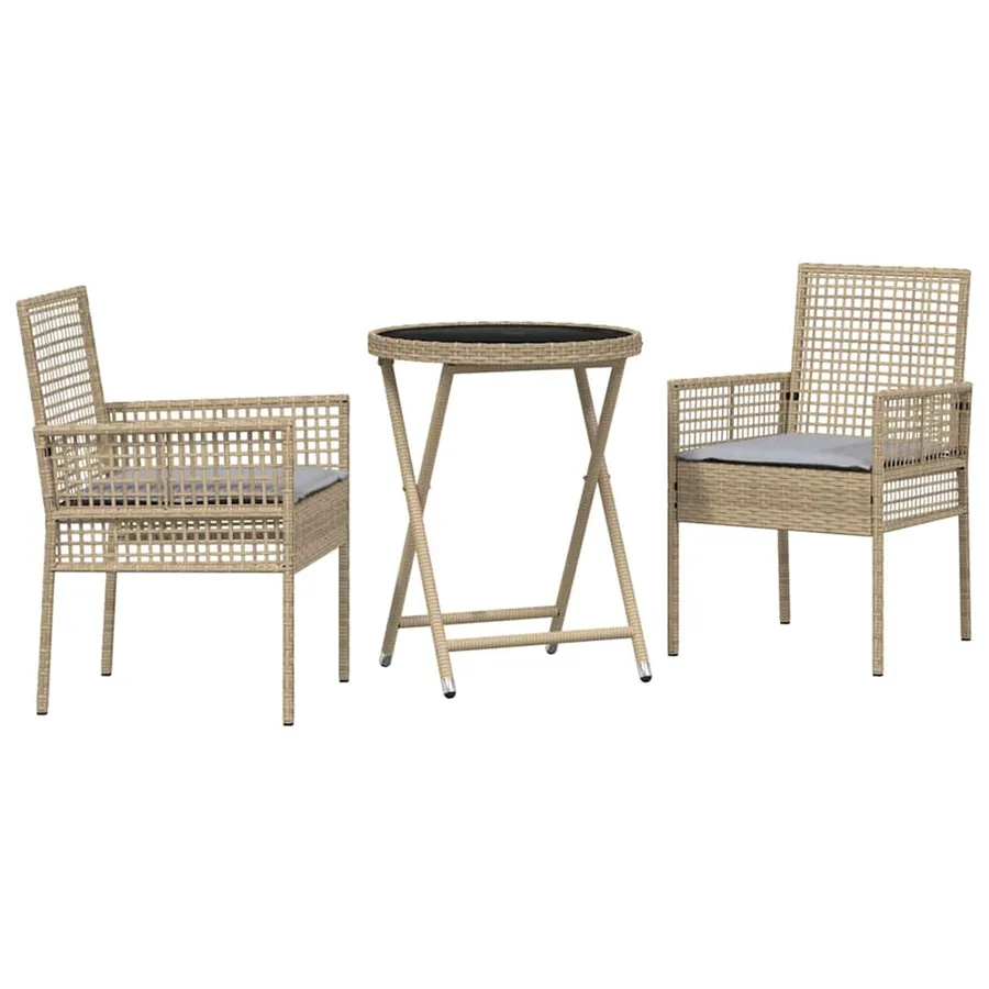 Ensemble bistro de jardin 3 pcs Beige polyrotin - 2