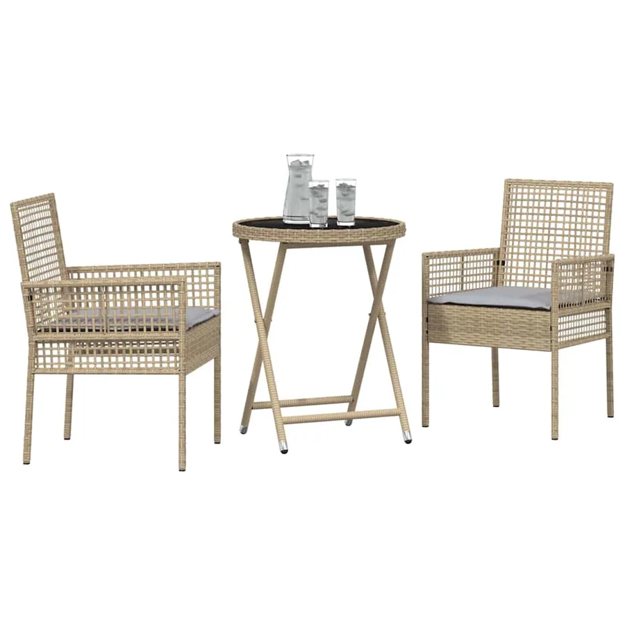 Ensemble bistro de jardin 3 pcs Beige polyrotin - 3