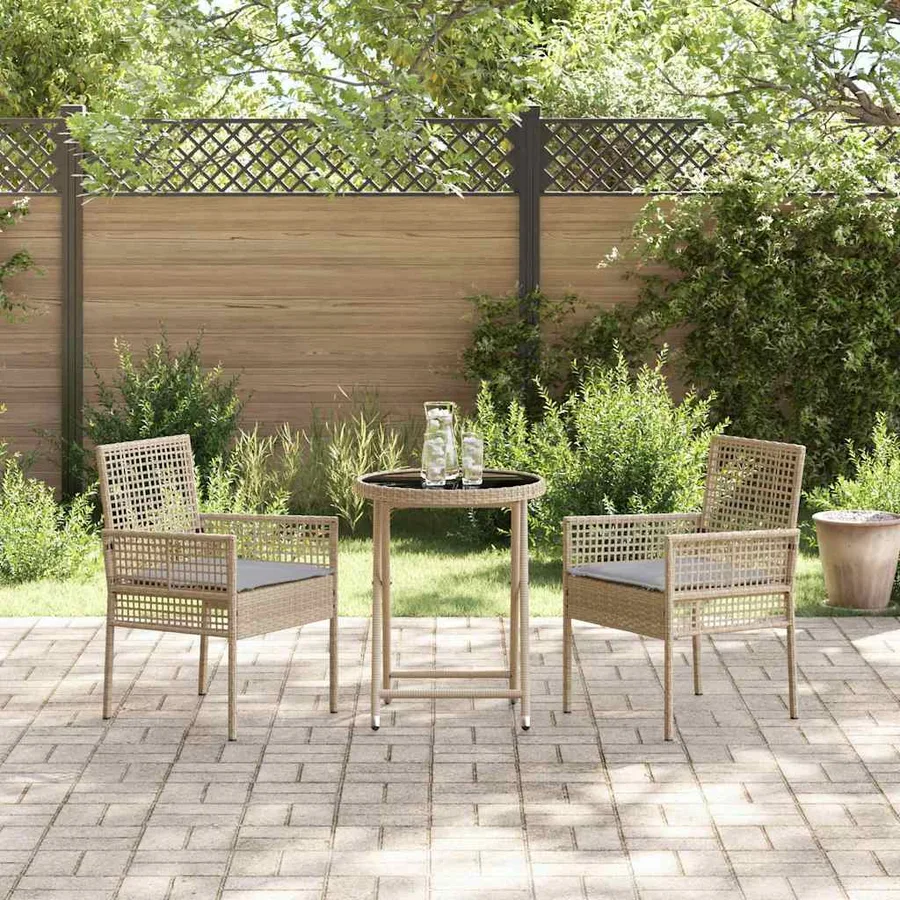 Ensemble bistro de jardin 3 pcs Beige polyrotin - 4