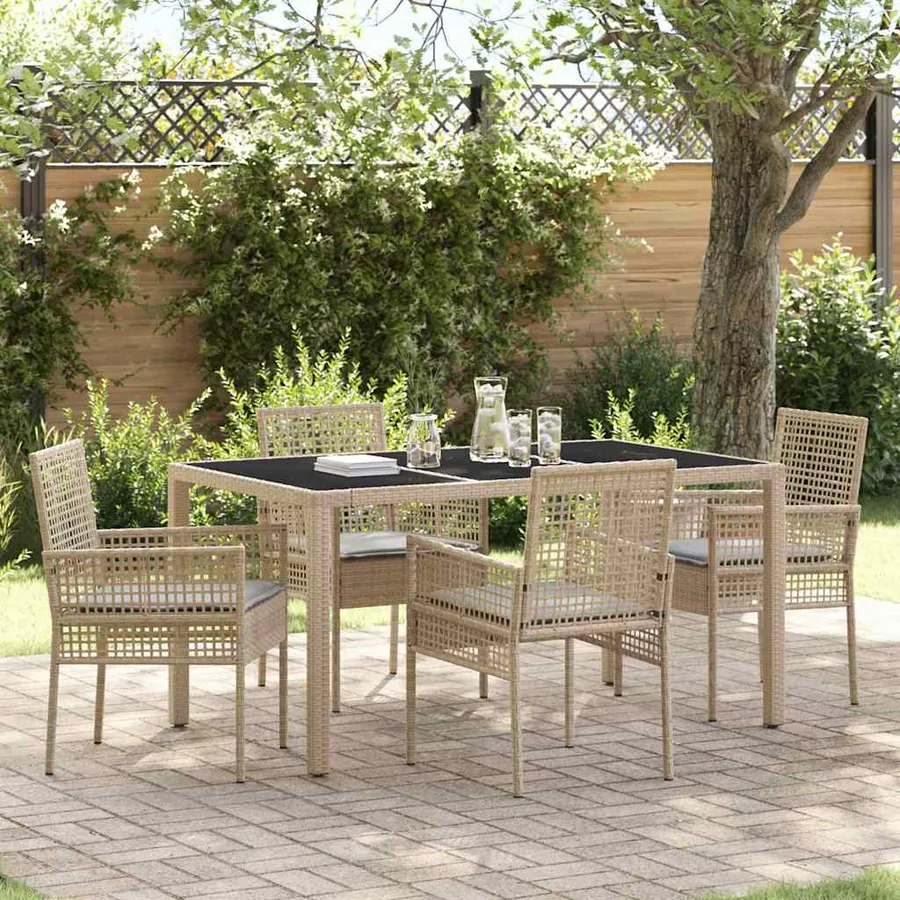 Ensemble de salle à manger pour jardin 5 pcs Beige polyrotin