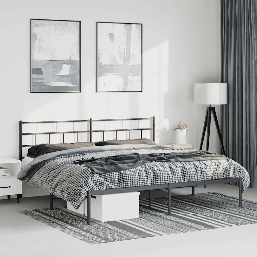 Cadre de lit métal sans matelas avec tête de lit noir 193x203cm