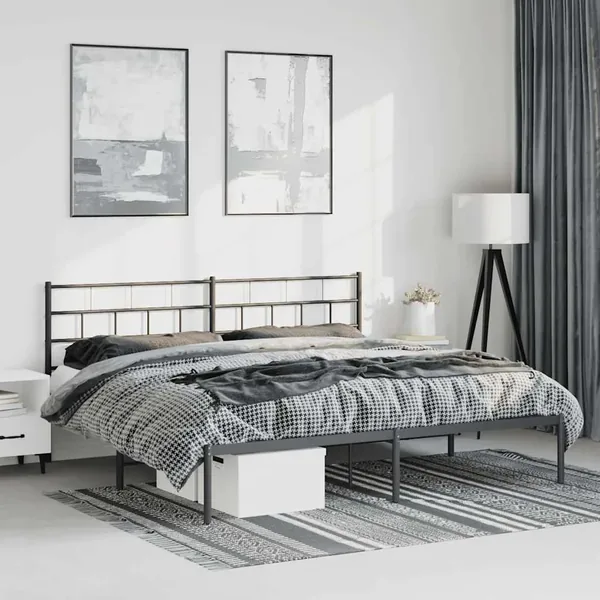 Cadre de lit métal sans matelas avec tête de lit noir 193x203cm