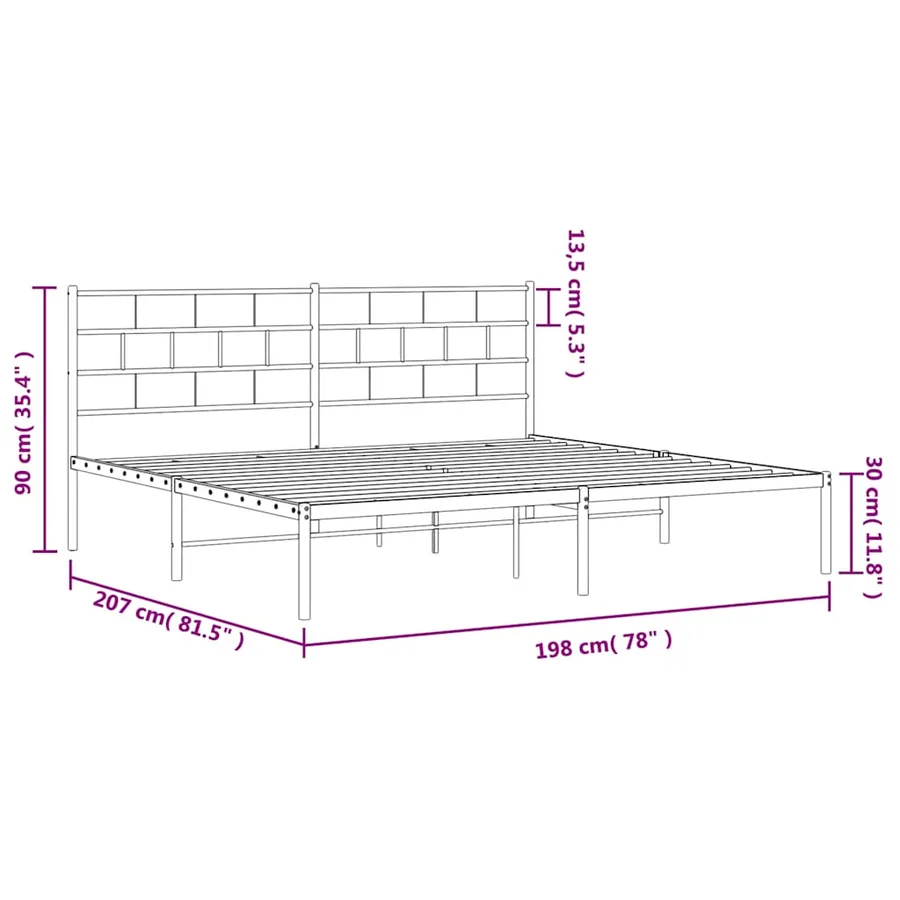 Cadre de lit métal sans matelas avec tête de lit noir 193x203cm - 10
