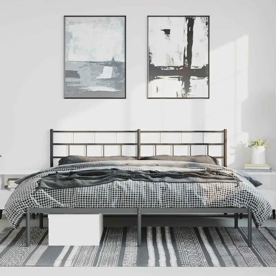 Cadre de lit métal sans matelas avec tête de lit noir 193x203cm - 4