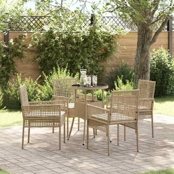 Ensemble de salle à manger pour jardin 5 pcs Beige polyrotin
