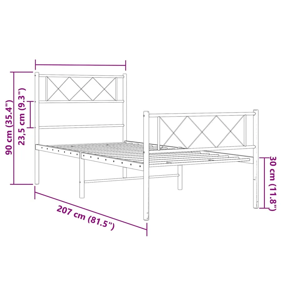Cadre de lit métal sans matelas et pied de lit blanc 100x200 cm - 10
