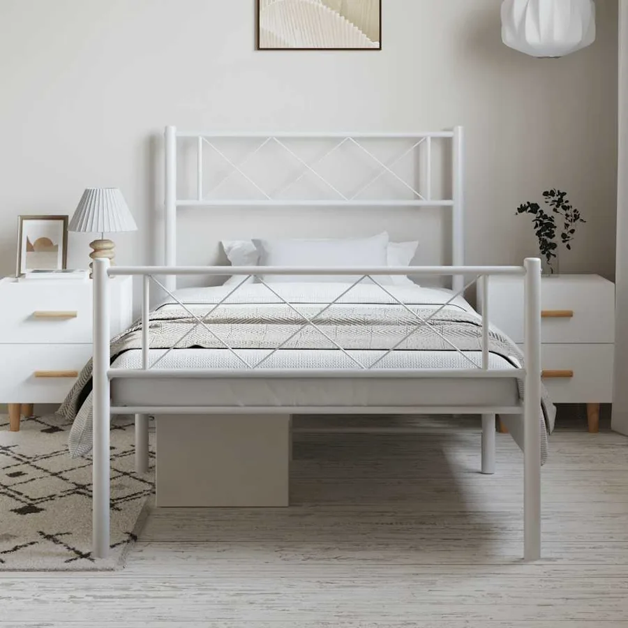 Cadre de lit métal sans matelas et pied de lit blanc 100x200 cm - 3