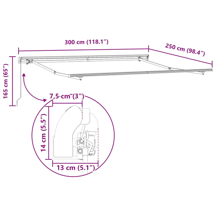 Auvent rétractable Blanc 300 x 250 cm Polyester et Aluminium - 12