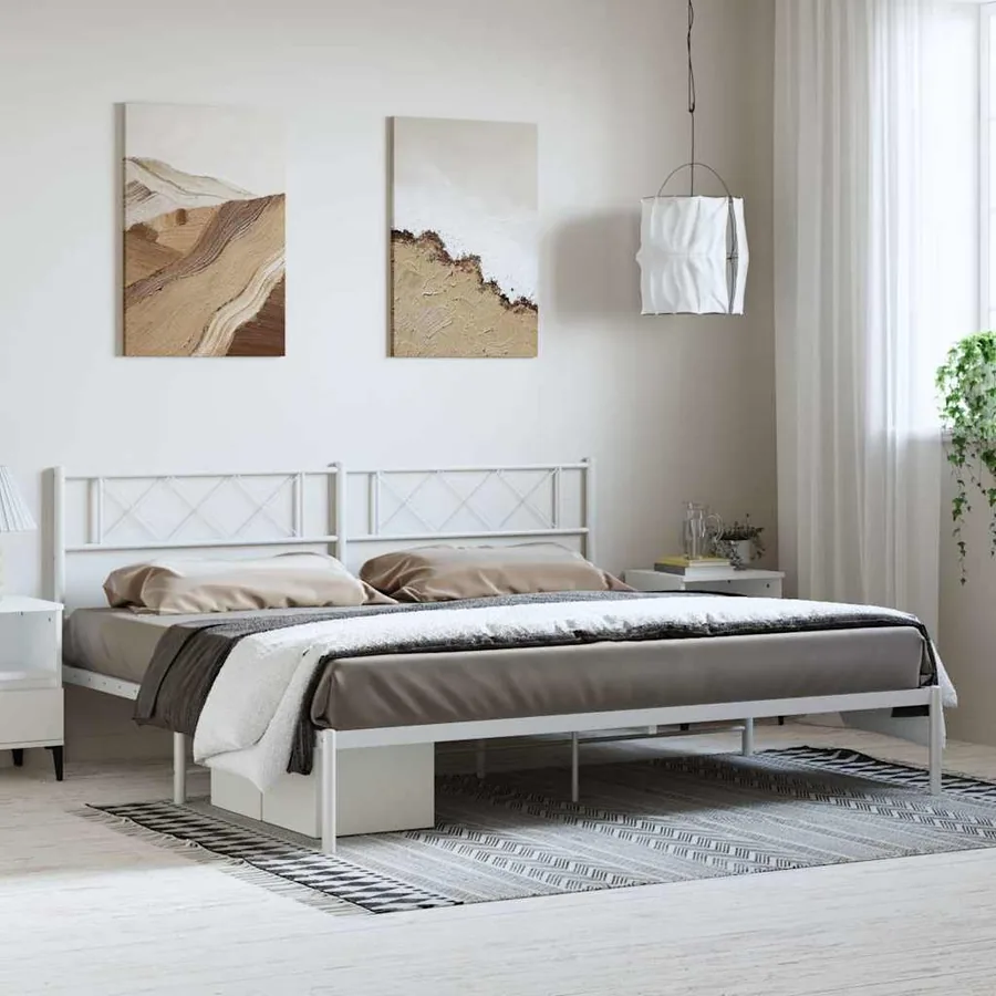 Cadre de lit métal sans matelas et tête de lit blanc 193x203 cm