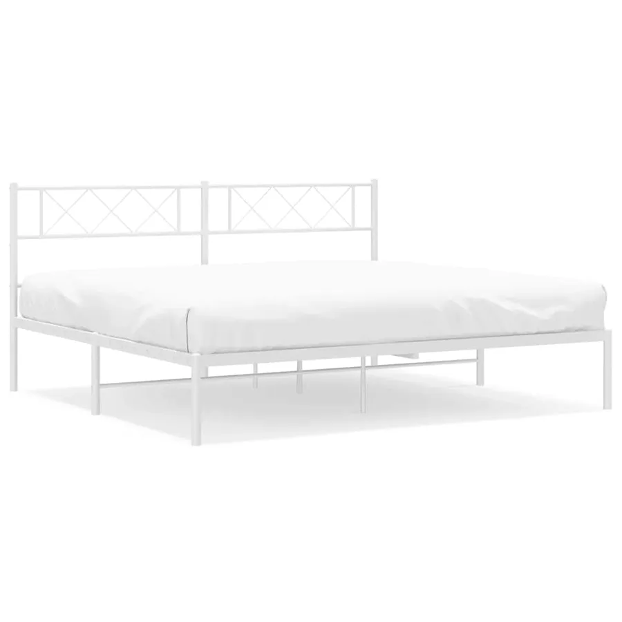 Cadre de lit métal sans matelas et tête de lit blanc 193x203 cm - 2