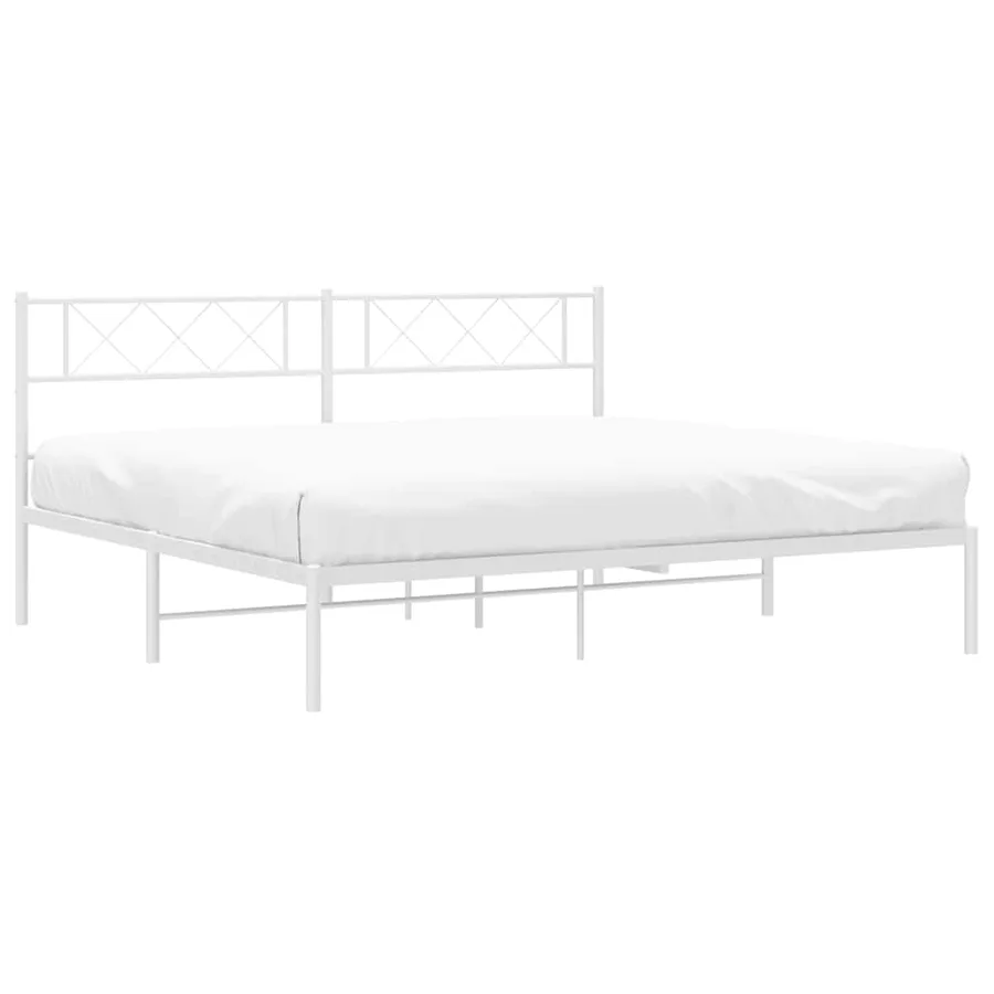 Cadre de lit métal sans matelas et tête de lit blanc 193x203 cm - 4