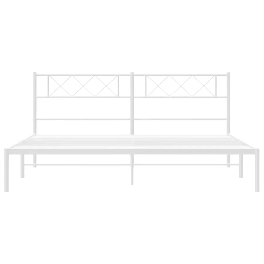 Cadre de lit métal sans matelas et tête de lit blanc 193x203 cm - 6