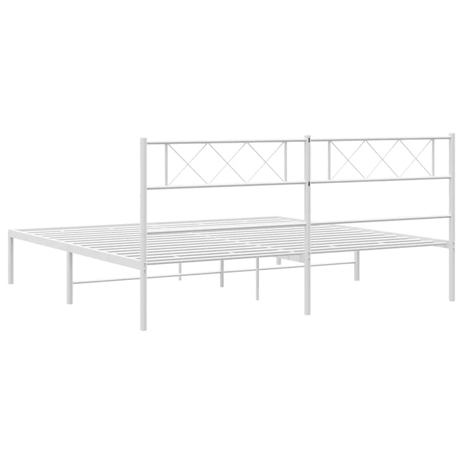 Cadre de lit métal sans matelas et tête de lit blanc 193x203 cm - 8