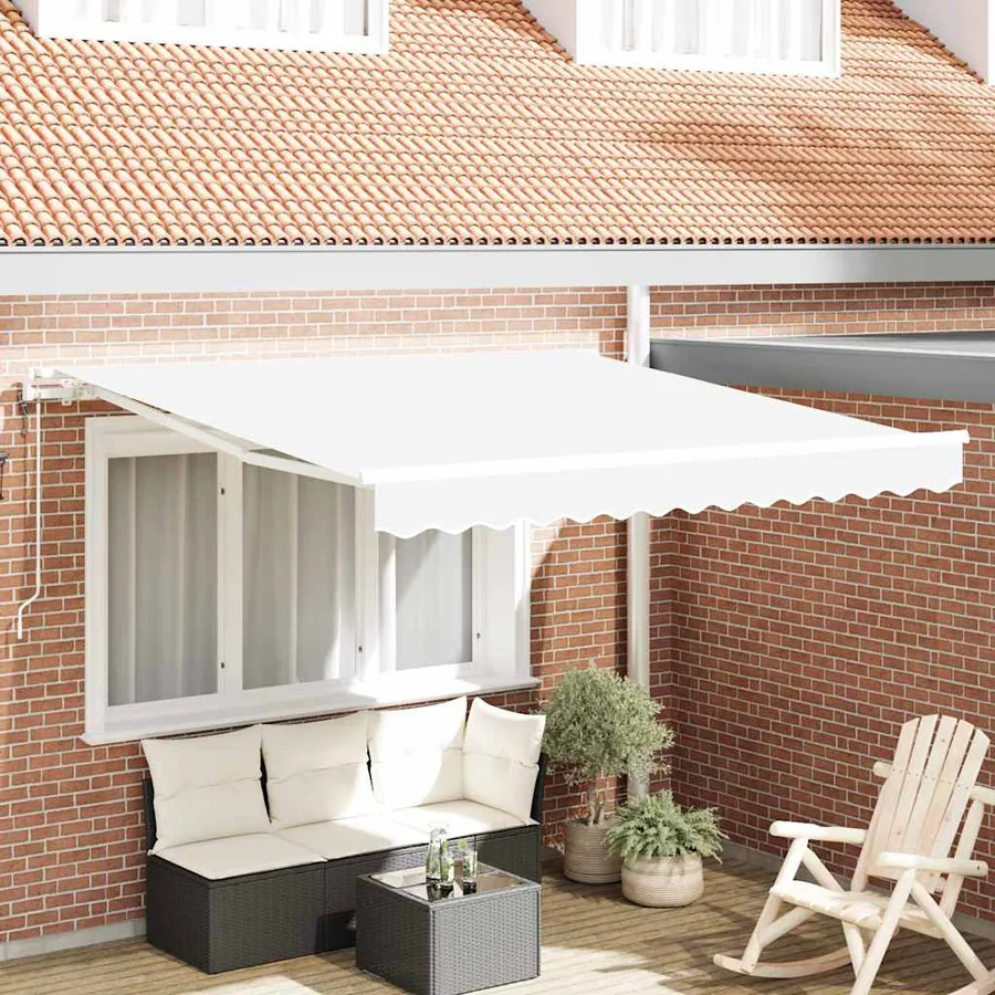 Auvent rétractable Blanc 300 x 250 cm Tissu et Aluminium