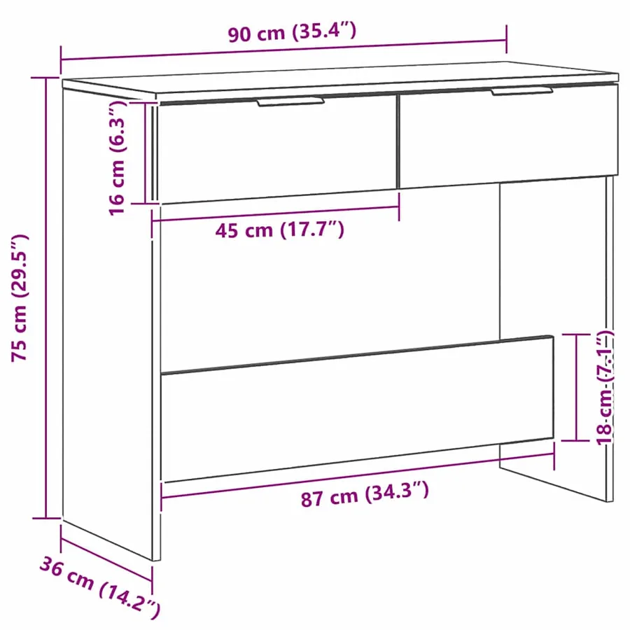 Table console Chêne noir 30 x 36 x 75 cm Bois d'ingénierie - 12
