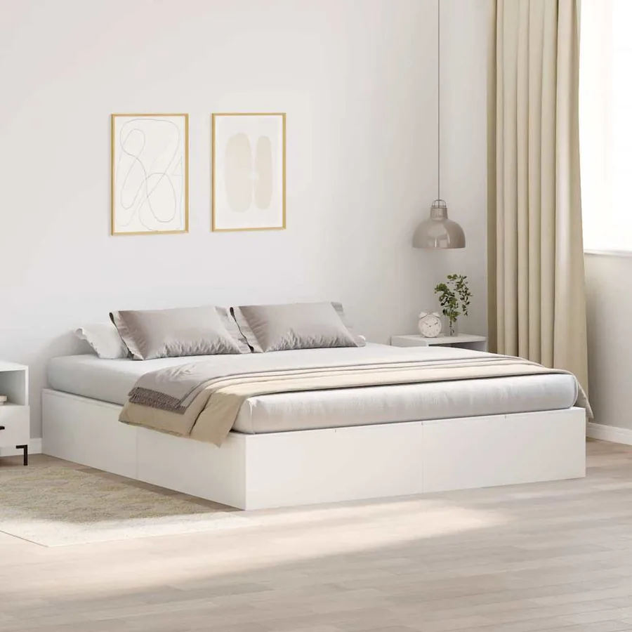 Cadre de lit avec rangement avec stockage Blanc 200 x 200 cm