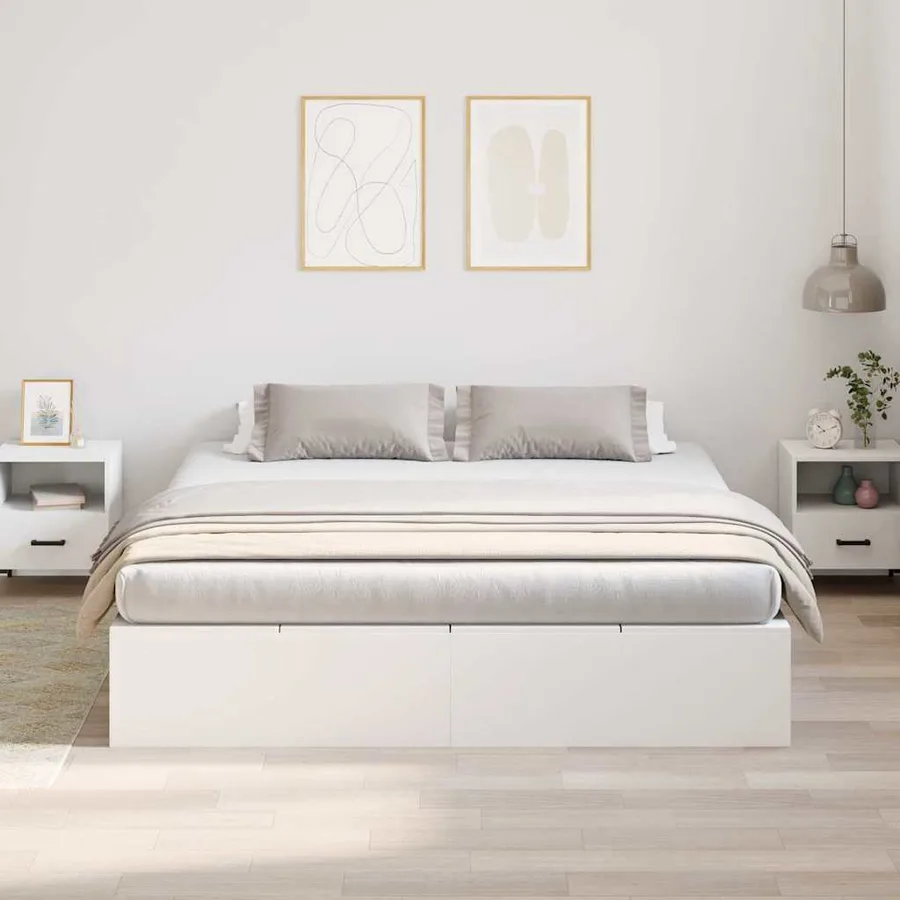 Cadre de lit avec rangement avec stockage Blanc 200 x 200 cm - 4