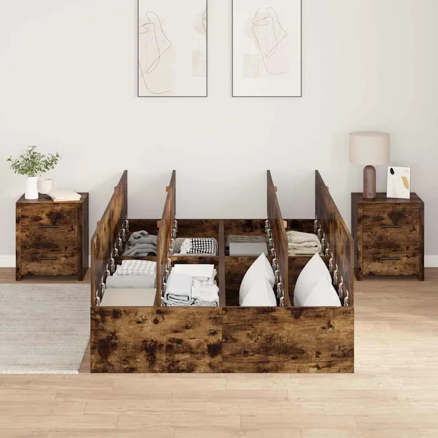 Cadre de lit avec rangement Chêne fumé 120 x 200 cm - 3