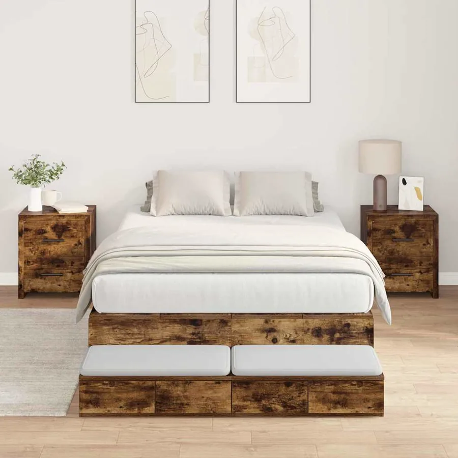Cadre de lit avec rangement Chêne fumé 120 cm Bois d'ingénierie