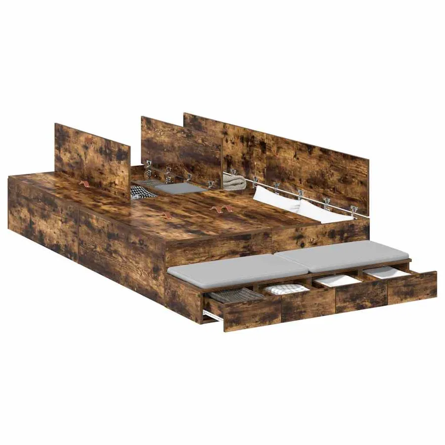 Cadre de lit avec rangement Chêne fumé 120 cm Bois d'ingénierie - 3