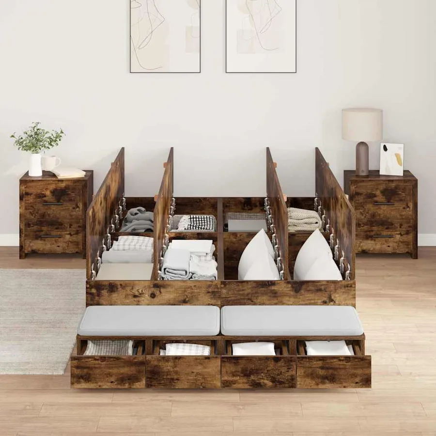 Cadre de lit avec rangement Chêne fumé 120 cm Bois d'ingénierie - 4