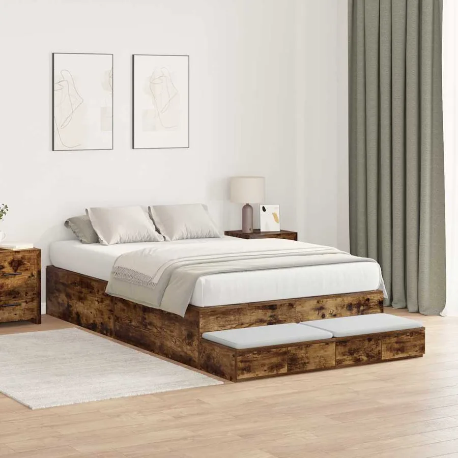 Cadre de lit avec rangement Chêne fumé 120 cm Bois d'ingénierie - 5