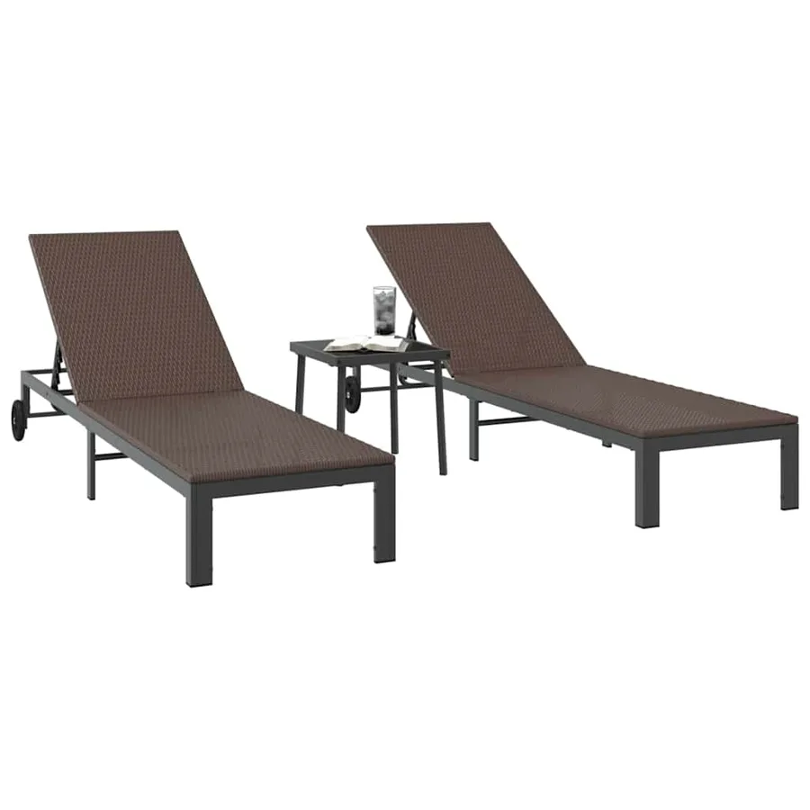 Transat 2-personne 3 pcs Marron polyrotin - 3