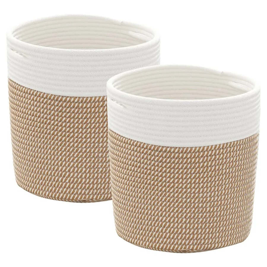 Paniers de rangement 2 pcs marron et blanc Ø28x28 cm coton - 2