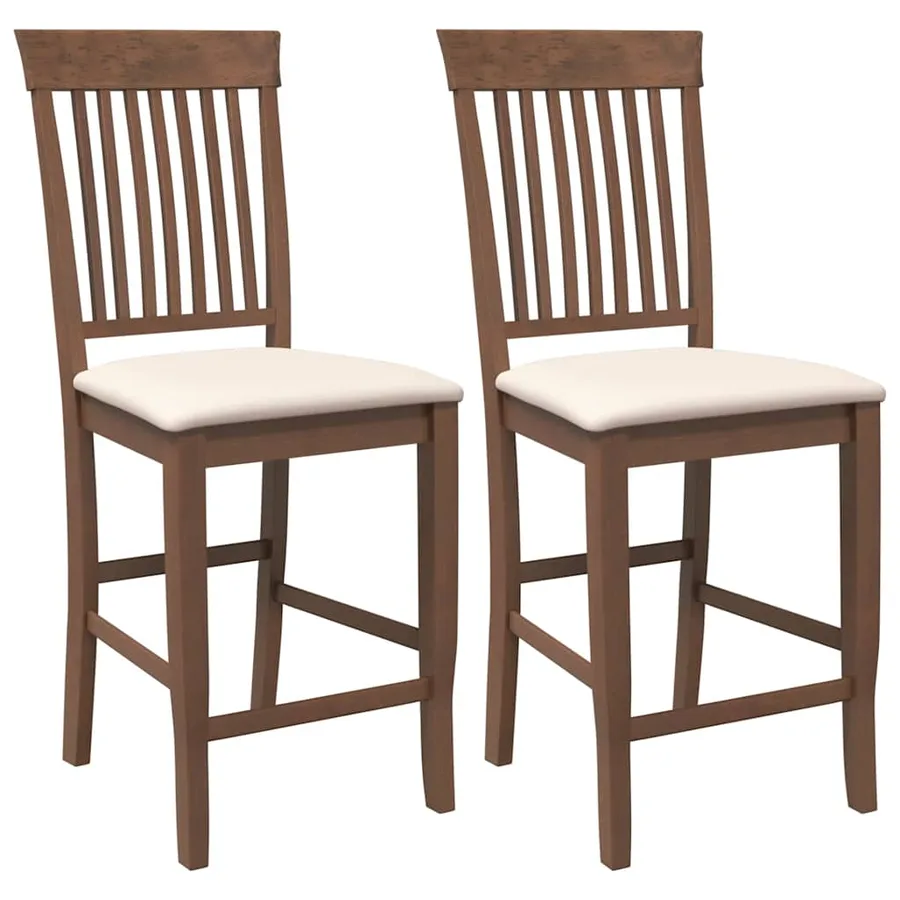 Tabourets de bar avec coussins (lot de 2) en bois massif marron et caoutchouc - 2