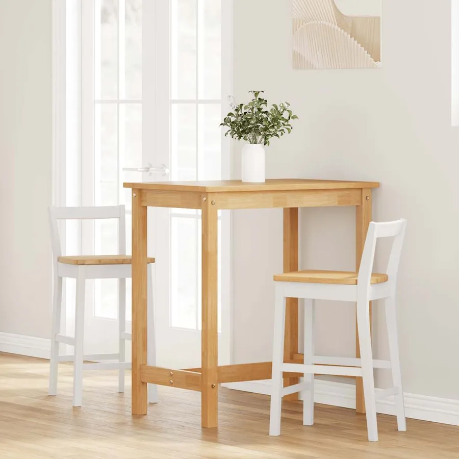 Tabourets de bar (lot de 2) en bois massif blanc et caoutchouc - 3
