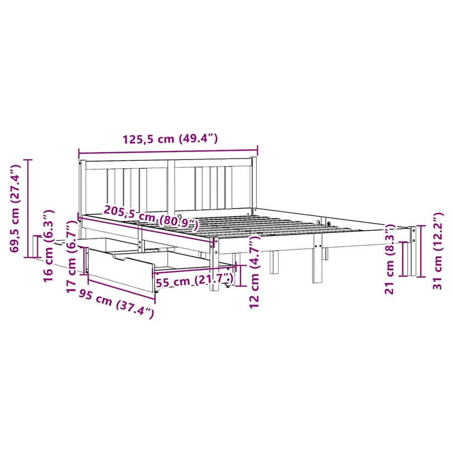 Cadre de lit sans matelas 120x200 cm bois de pin massif - 11