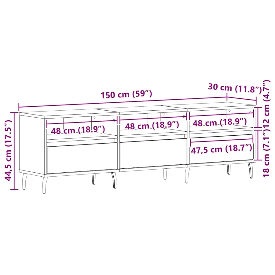 Meuble TV Chêne noir 150 x 30 x 44,5 cm Bois d'ingénierie - 12