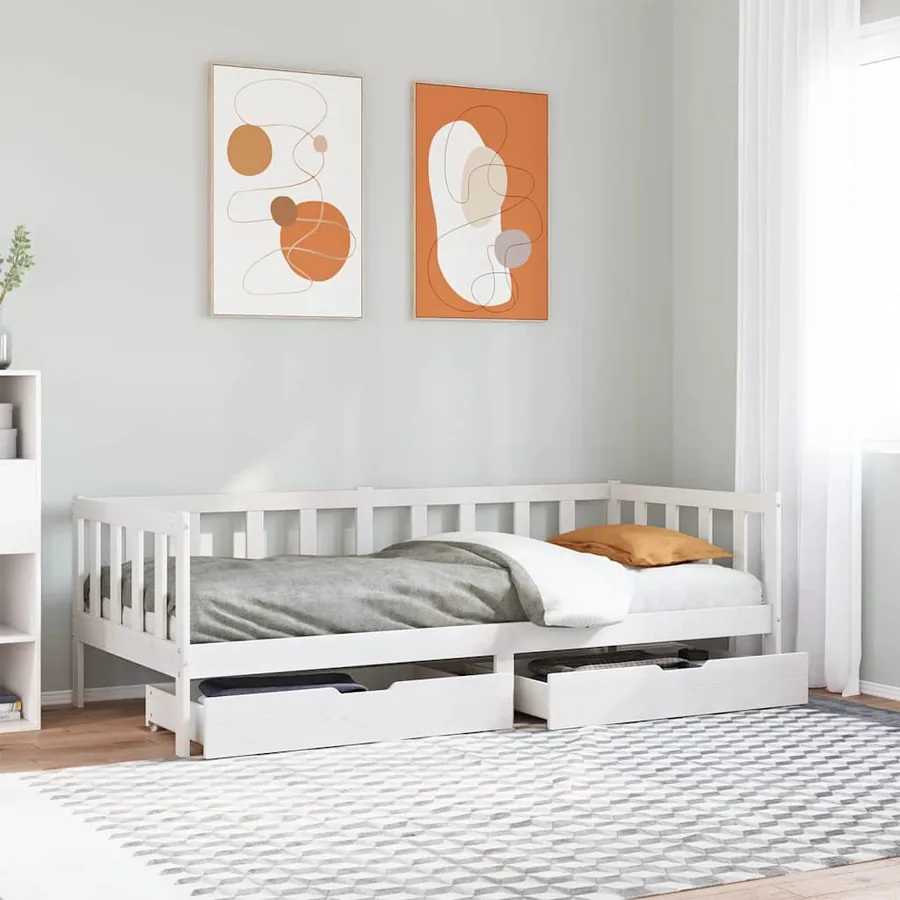 Lit de jour et tiroirs sans matelas blanc 80x200 cm bois massif