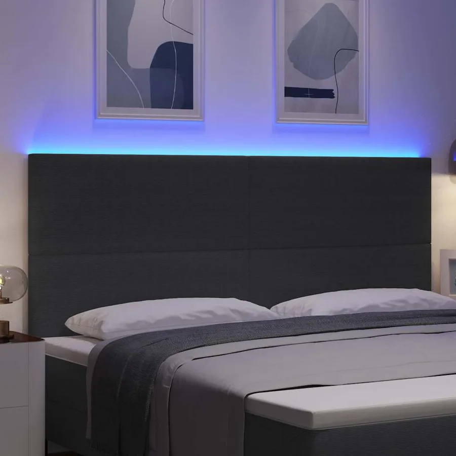 Tête de lit LED Gris foncé 200 cm Tissu en velours côtelé - 4