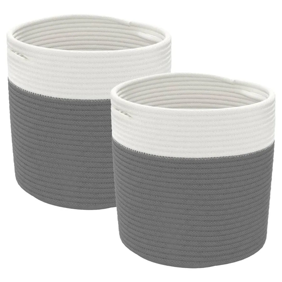Paniers de rangement 2 pcs gris et blanc Ø28x28 cm coton - 2