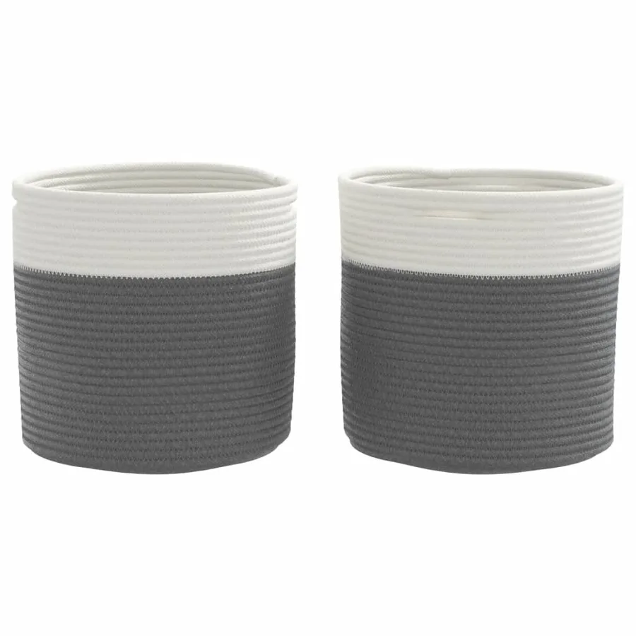 Paniers de rangement 2 pcs gris et blanc Ø28x28 cm coton - 4