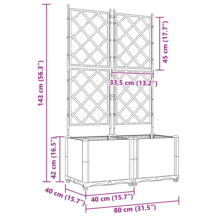 Cache-pot de jardin 2 pc Gris 80 x 40 x 143 cm PP - 8
