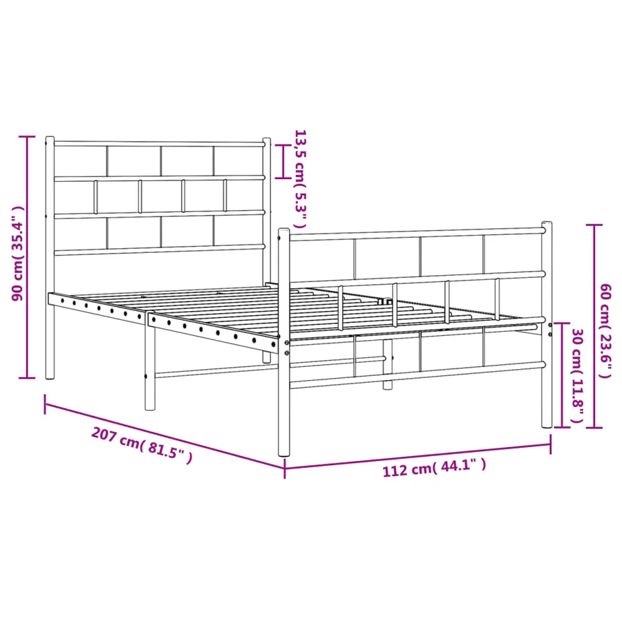 Cadre de lit métal sans matelas avec pied de lit noir 107x203cm - 9
