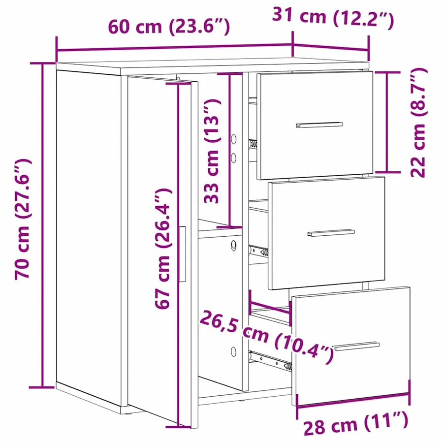 Buffet Chêne artisanal 60 x 31 x 70 cm Bois d'ingénierie - 12