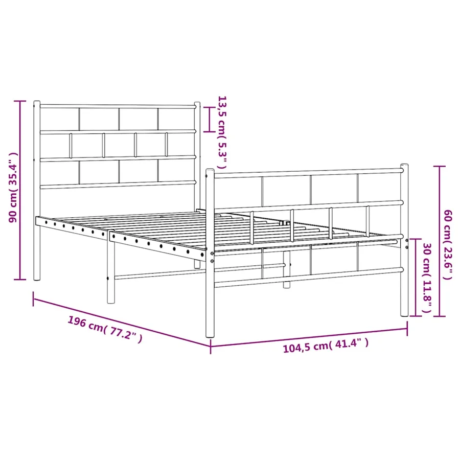 Cadre de lit métal sans matelas avec pied de lit noir 100x190cm - 10