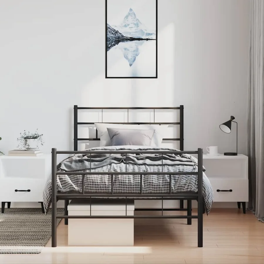 Cadre de lit métal sans matelas avec pied de lit noir 100x190cm - 4