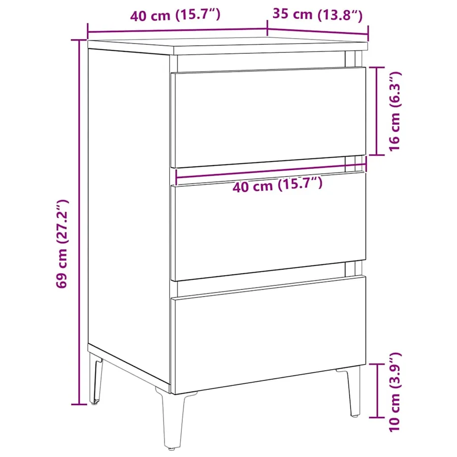 Cabinet de chevet Chêne noir 40 x 35 x 69 cm Bois d'ingénierie - 12