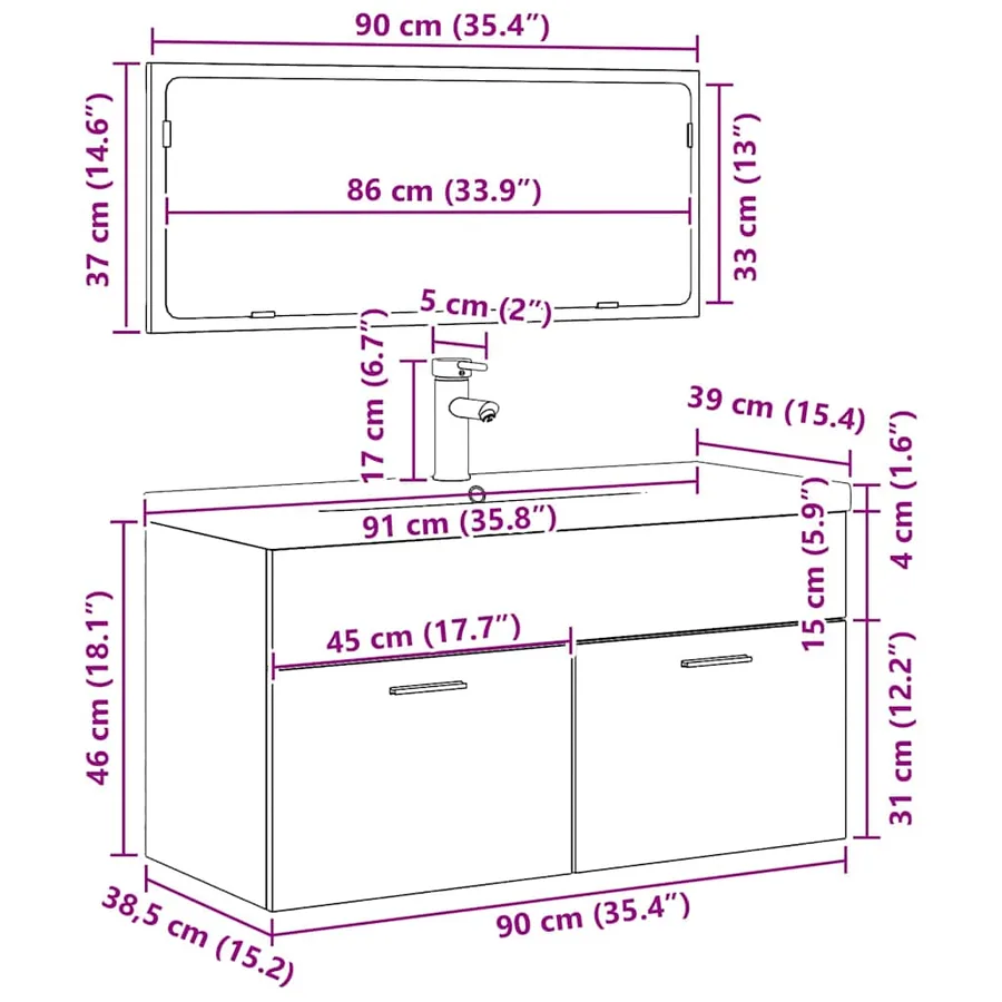 Ensemble de mobilier de salle de bain 3 pcs Chêne noir - 16