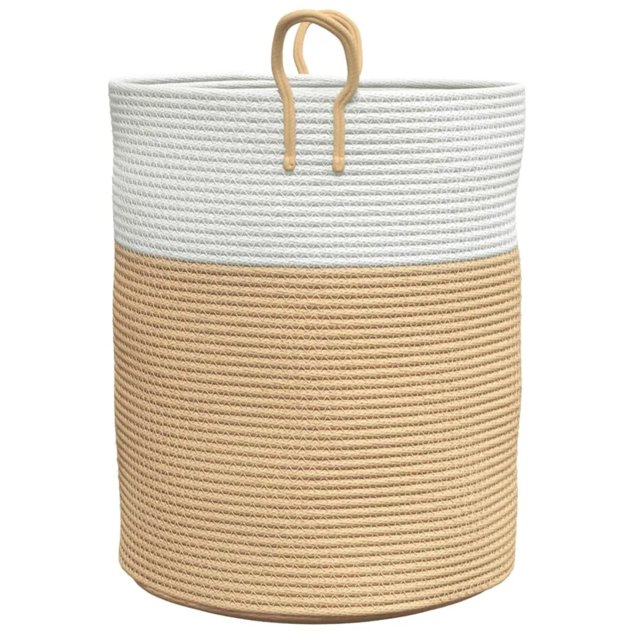 Panier de rangement beige et blanc Ø38x46 cm coton - 5