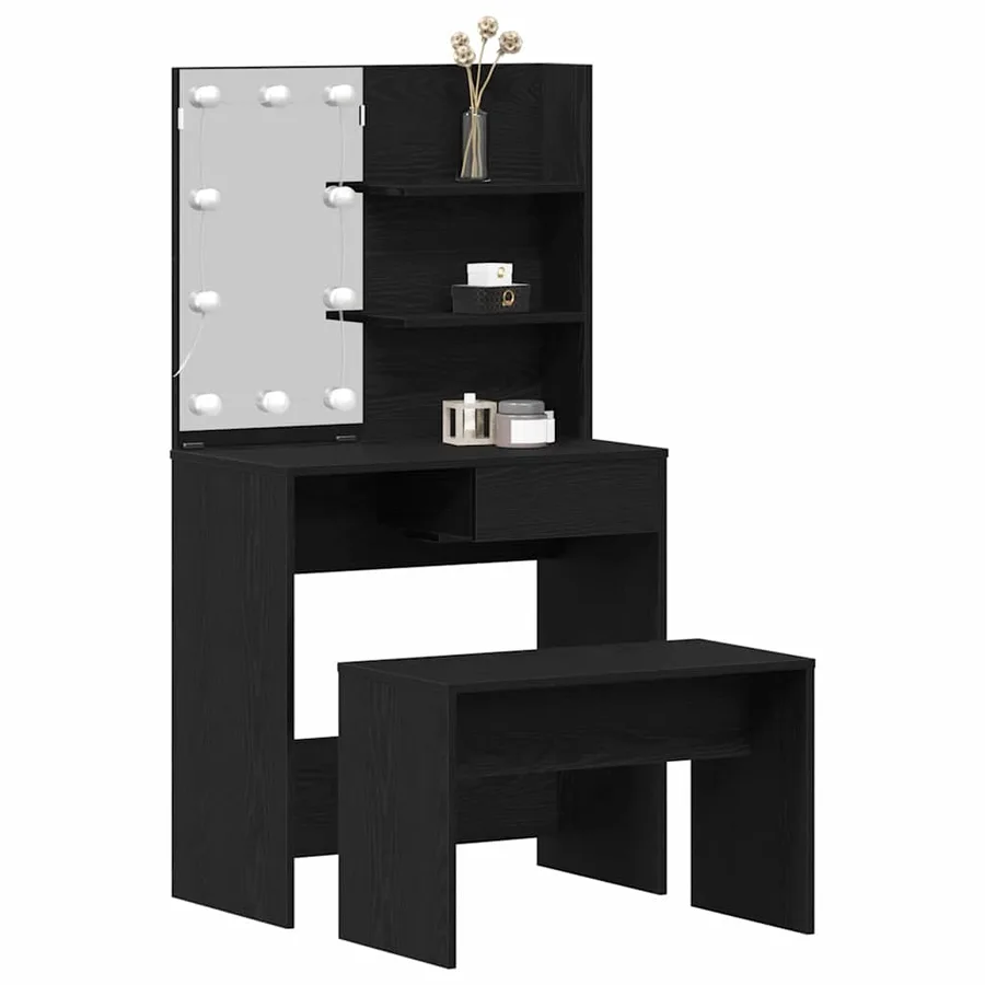 Ensemble de table de maquillage LED 2 pcs Chêne noir - 3