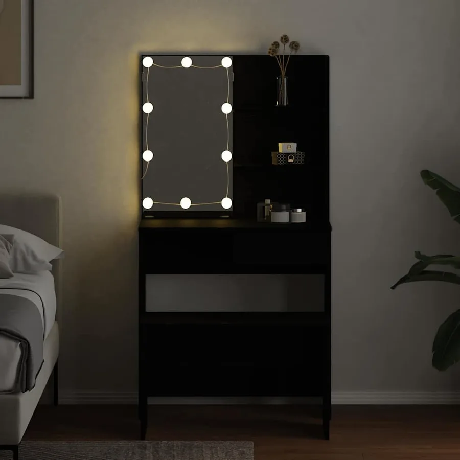 Ensemble de table de maquillage LED 2 pcs Chêne noir - 4