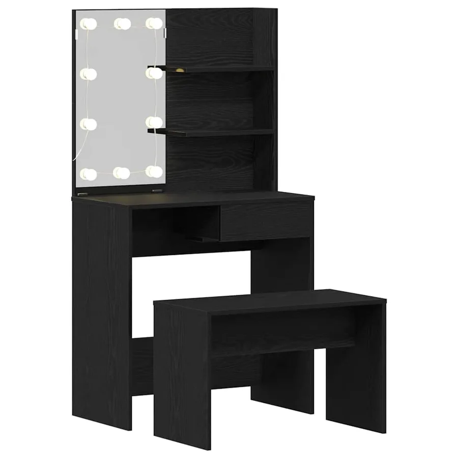 Ensemble de table de maquillage LED 2 pcs Chêne noir - 5