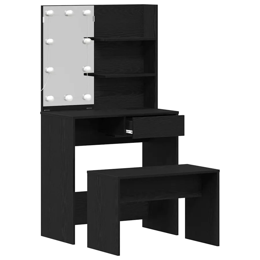 Ensemble de table de maquillage LED 2 pcs Chêne noir - 6