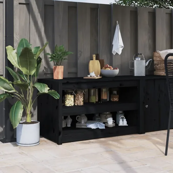 Armoire de cuisine d'extérieur MEPPEL noir 106x55x64cm bois pin massif