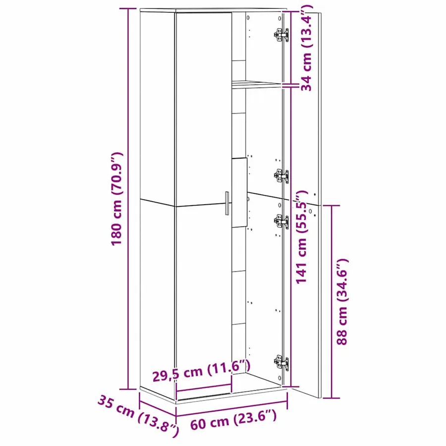 Highboard 60 x 35 x 180 cm Bois d'ingénierie chêne artisanal - 13